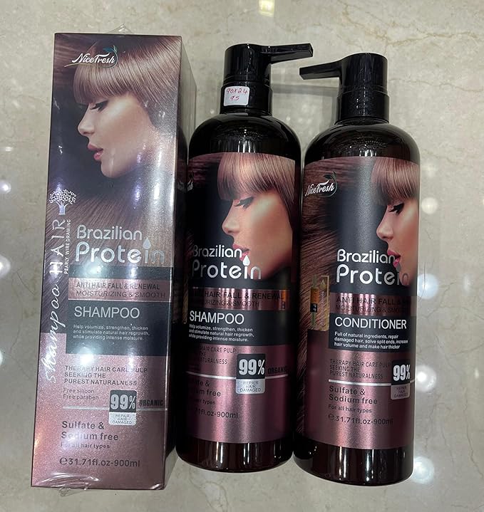 Brazilian PROTEIN Hair treatment. – Anti Hair Fall & Damage Repair – Moisturizing & Smoothing SHAMPOO CONDITIONER HAIR MASK and SERUM – Sulfate & Sodium Free 99% Natural Formula (Set 4pcs) - Image 2